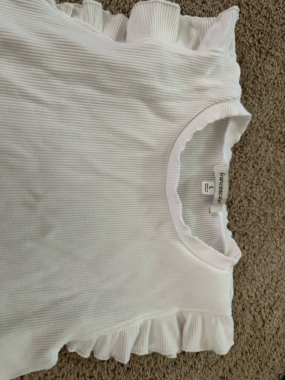 Francesca's White Ribbed Ruffle-Trim Tee - Picture 3 of 4